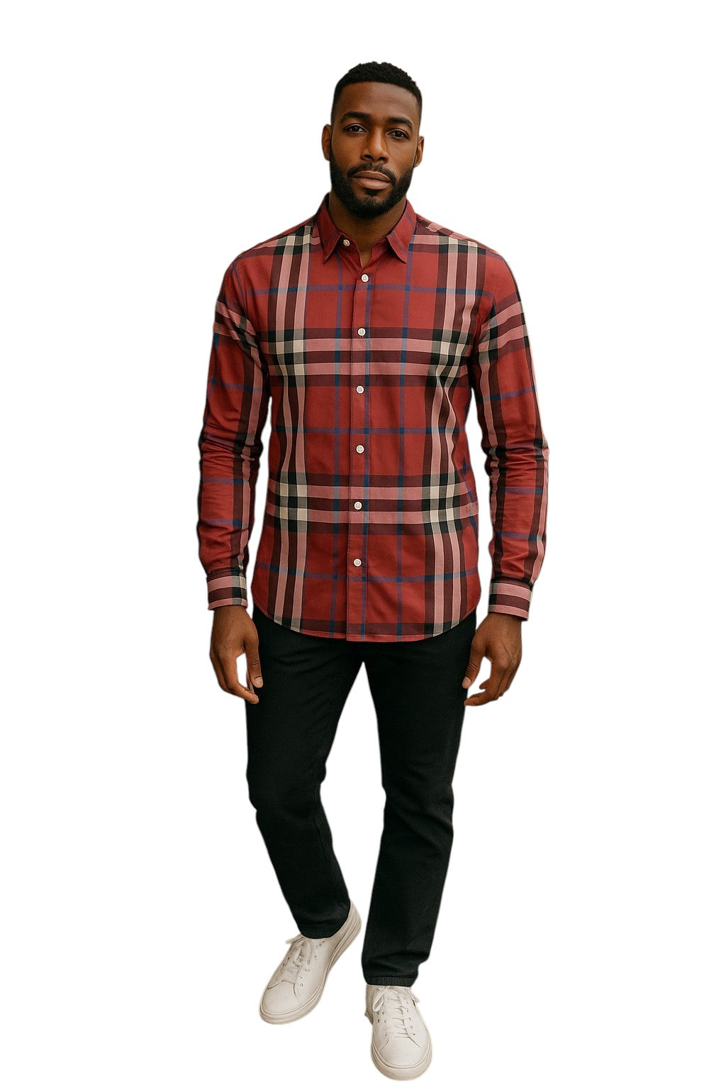 BURBERRY- Cotton Plaid L/S Shirt, Size XL