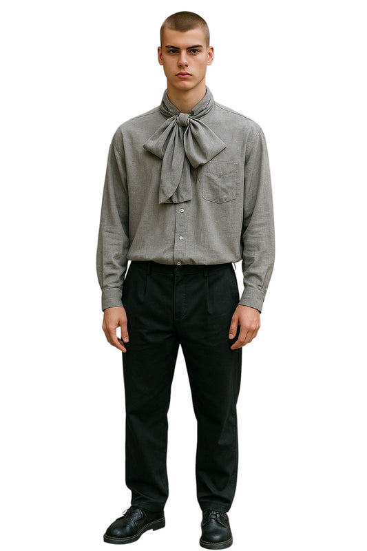 JEAN PAUL GAULTIER- 1980s Grey Rayon Scarf Shirt, Size Large