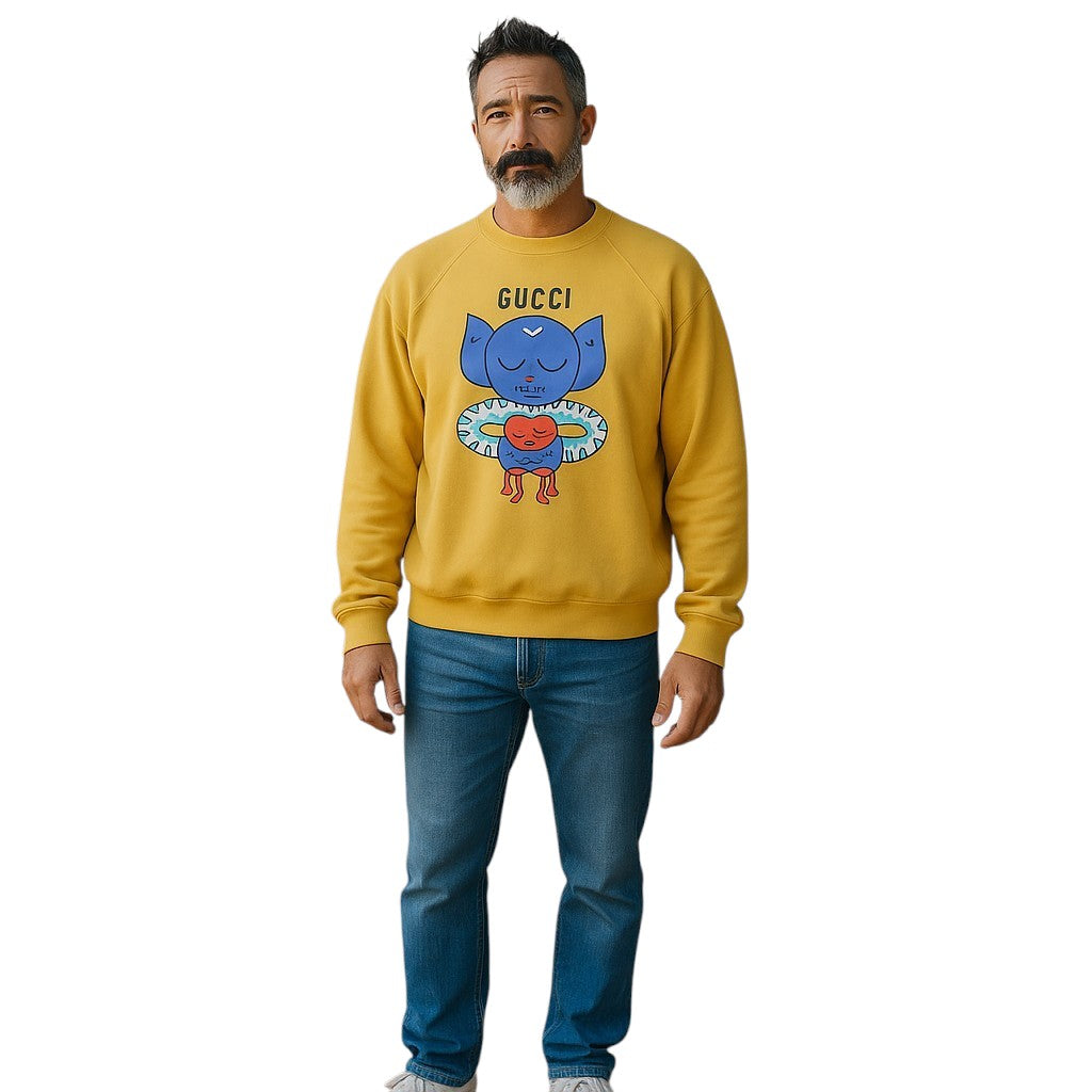 GUCCI X PABLO DELCEILO - 2023 NWT Yellow Graphic Print Sweatshirt, Size XL