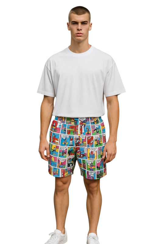 MOSCHINO COUTURE- 2022 Comic Strip Print Shorts, Waist-32