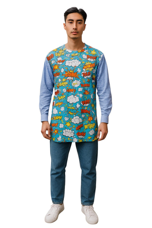 COMME DES GARCONS- Graphic Print Fabric Block Shirt, Size Medium