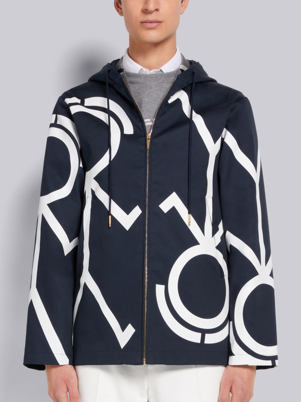 THOM BROWNE- 2021 MR. Thom Cropped Hooded Jacket, Size Medium