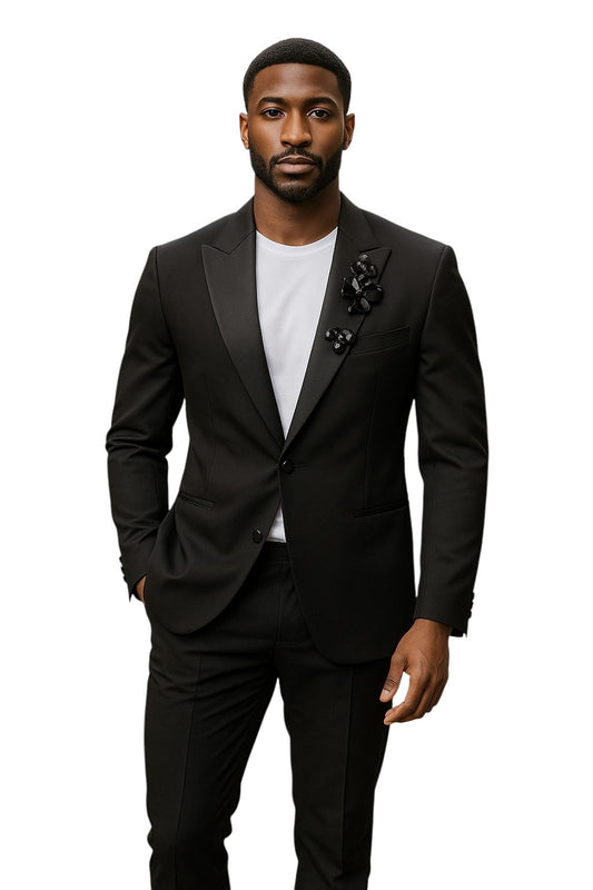 VERSACE- NWT 2023 Black Wool Beaded Tuxedo Blazer, Size 2XL