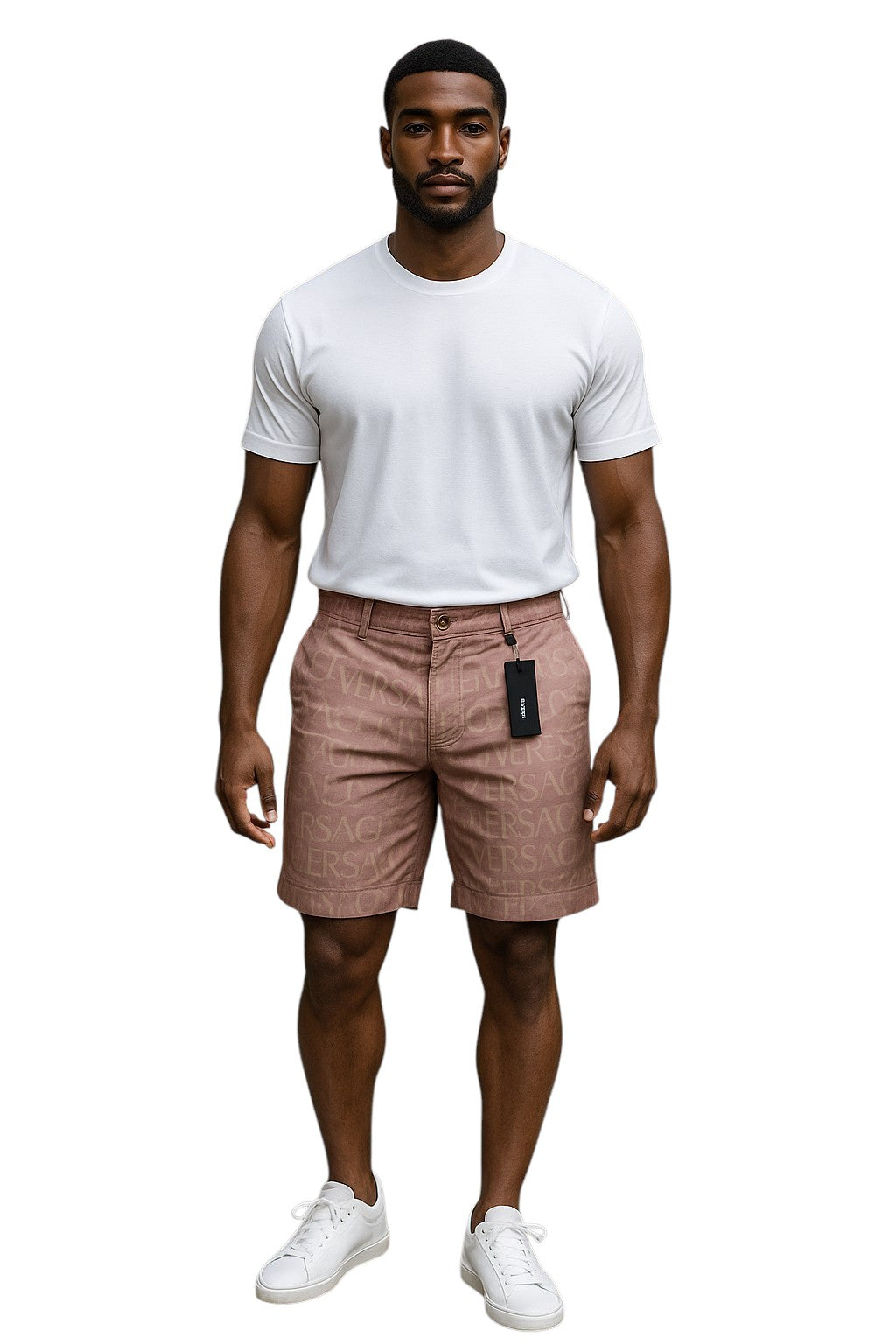 VERSACE- NWT Pink Logo Brocade Shorts, Waist-36"