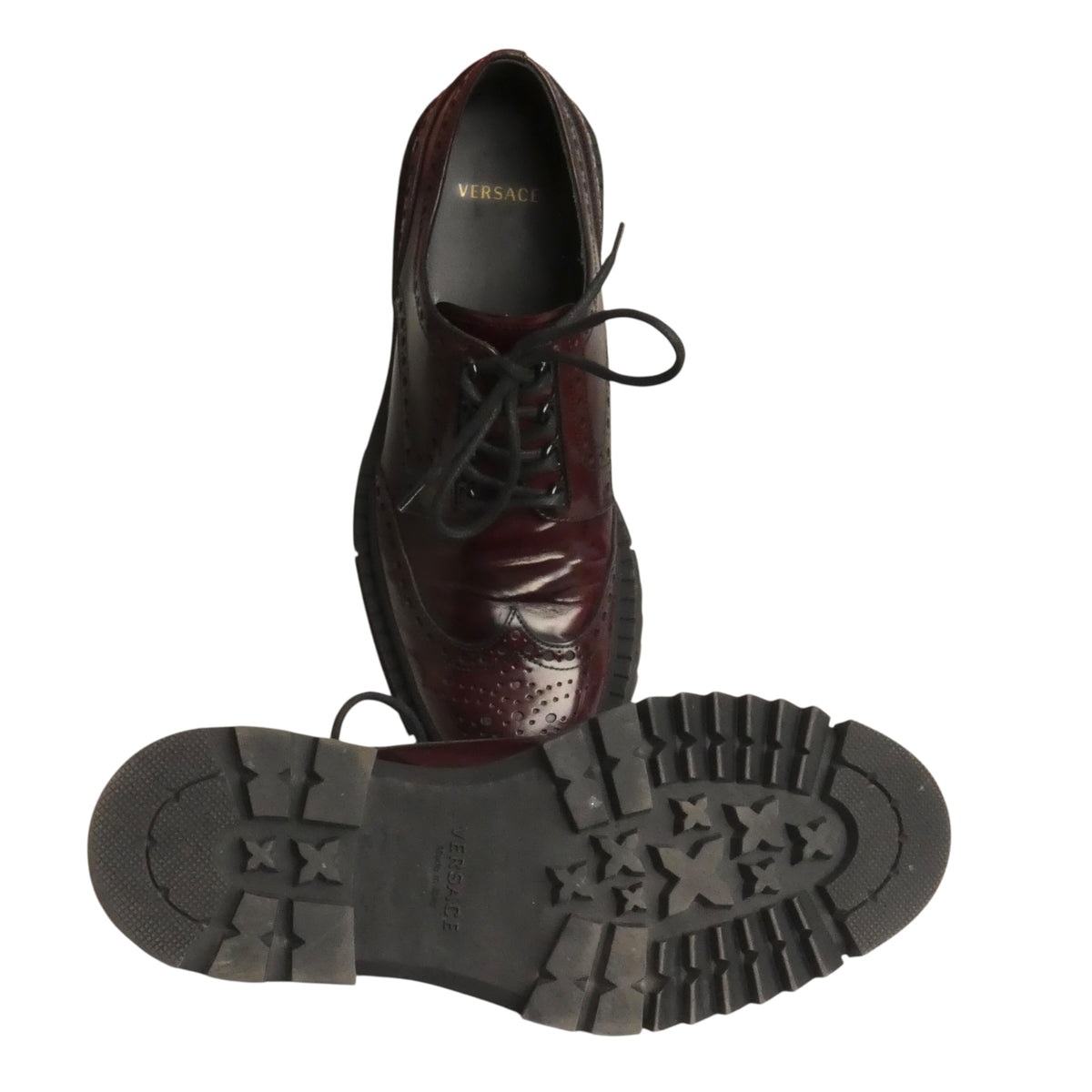 VERSACE - Burnished Burgundy Leather Wing-Tips, Size-42.5