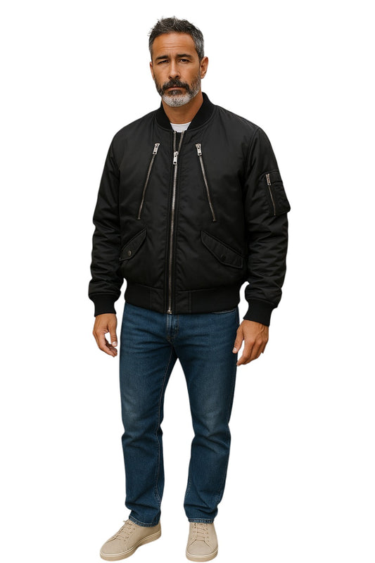 DOLCE & GABBANA- Black Nylon Bomber Jacket, Size XL