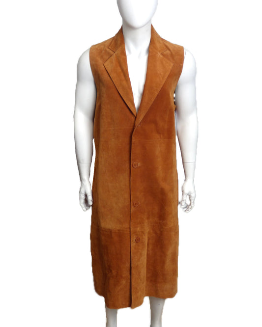 1980s Brown Suede Vest Coat, Size-Large