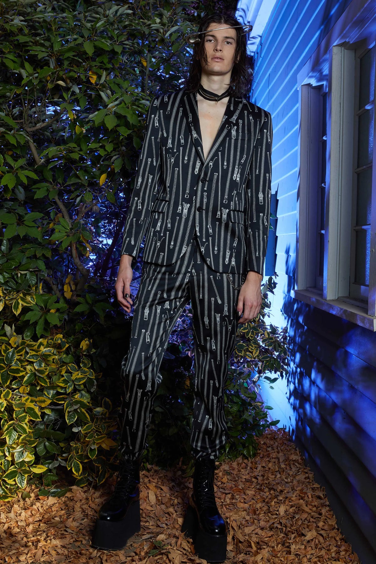 MOSCHINO COUTURE! - 2020 Black Cotton Skeleton. Stripe Cropped Pants, Wait 34"