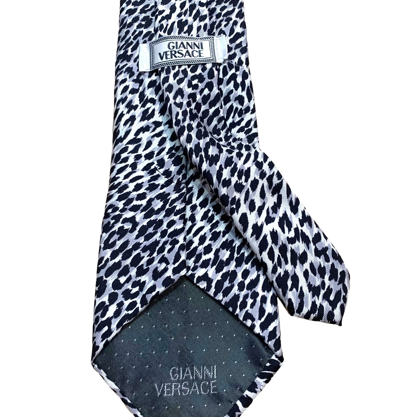 GIANNI VERSACE- Black & White Animal Print Silk Tie