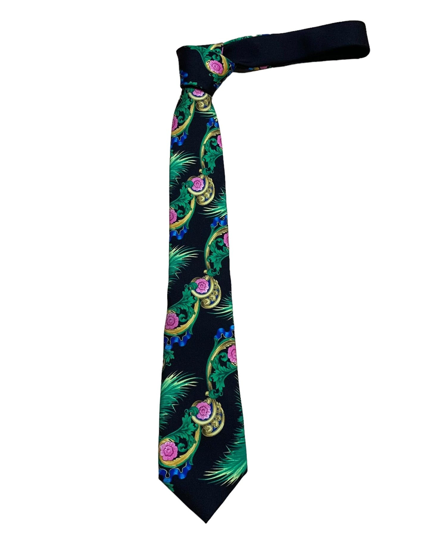 VERSACE- Silk Floral Print Skinny Tie