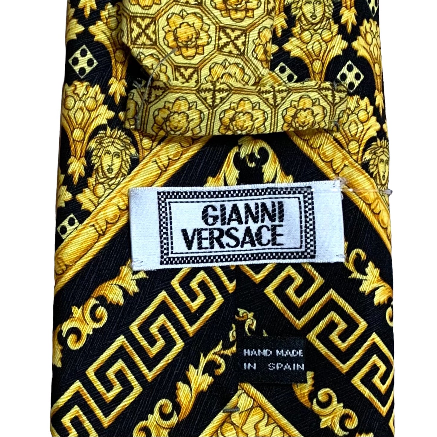 GIANNI VERSACE- 1990s Gold Medusa Print Silk Tie