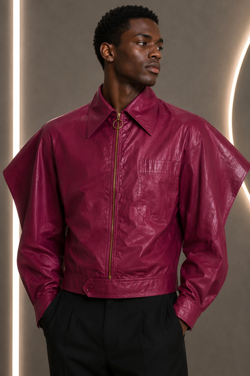 PIERRE CARDIN - 1970s  Burgundy Cotton Jacket, Size Large