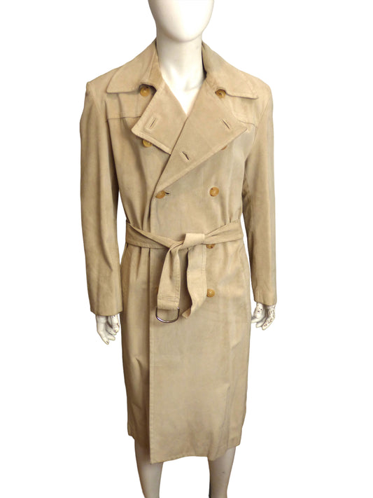 GUCCI- 1990s Beige Suede Over Coat, Size-Large