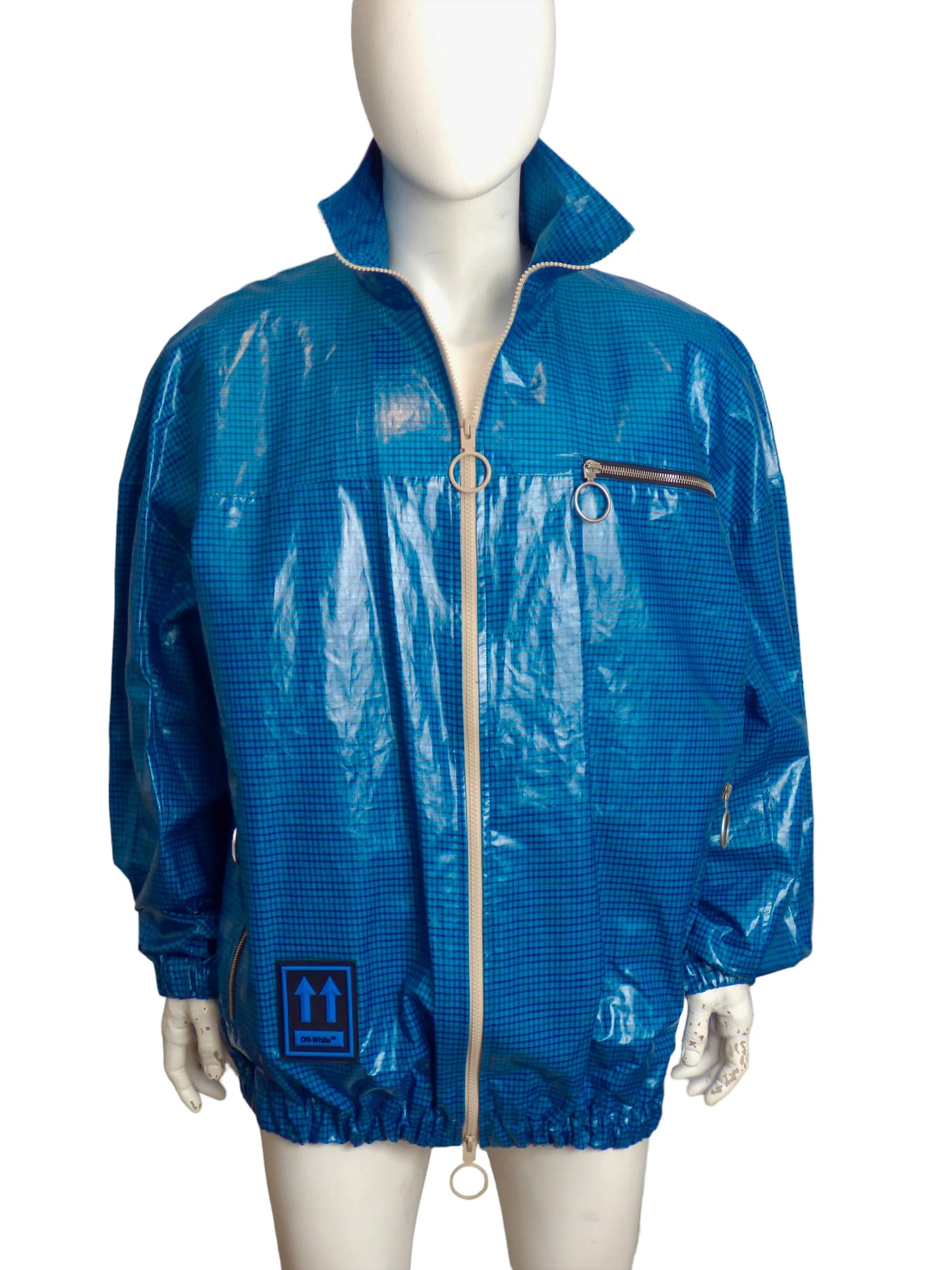 OFF WHITE-Blue Zip Anorak Jacket, Size-Medium