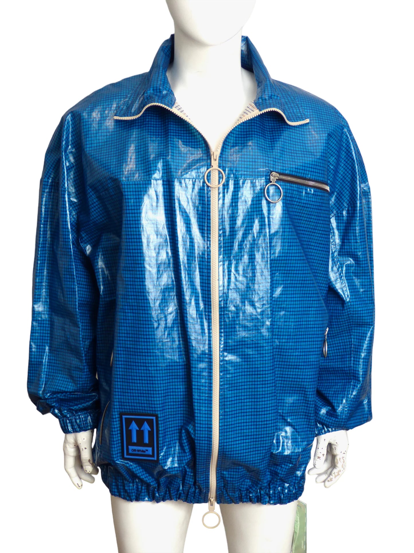 OFF WHITE-Blue Zip Anorak Jacket, Size-Medium