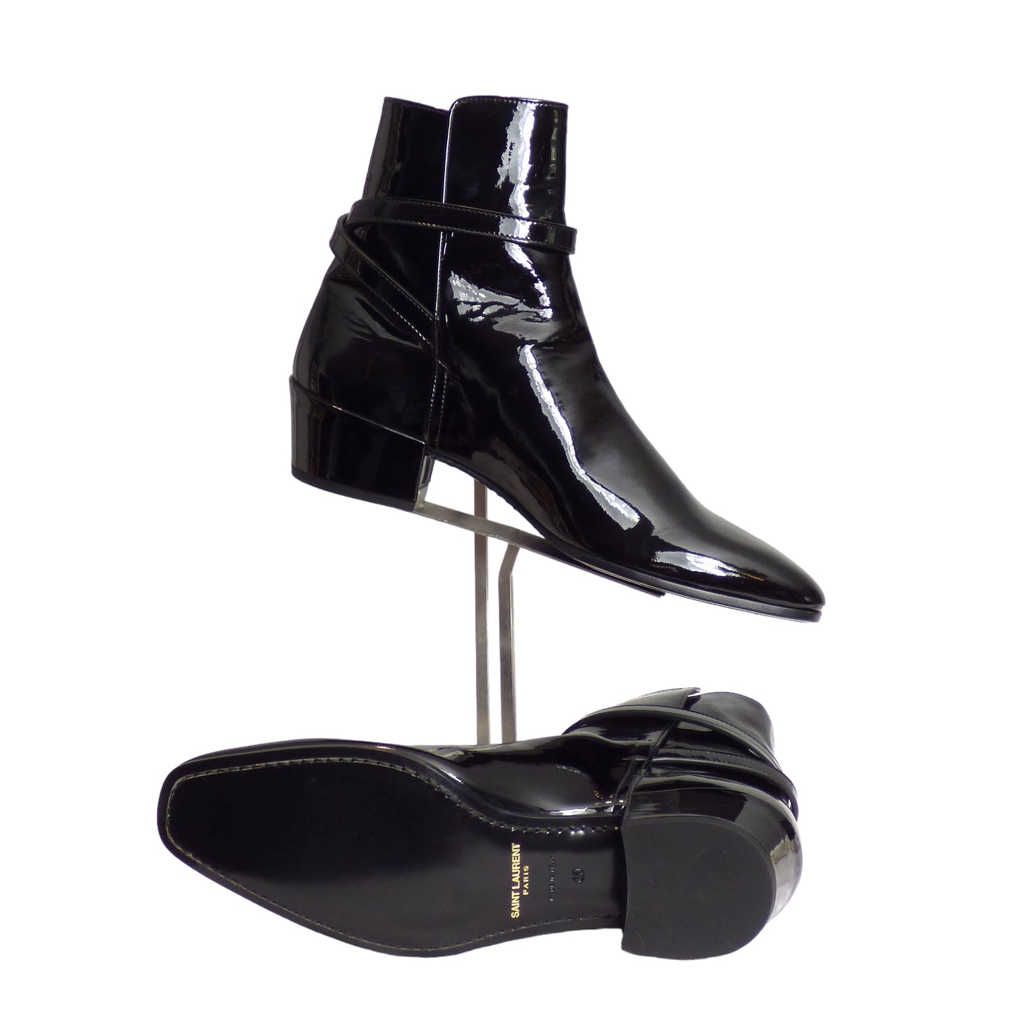 SAINT LAURENT- Black Patent Clementi Boot, Size 41