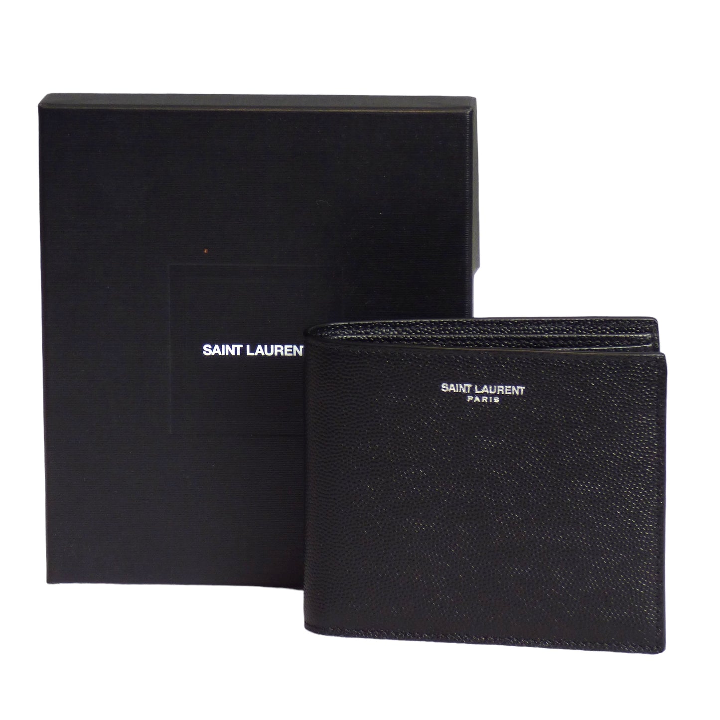 SAINT LAURENT- Black Pebbled Leather BiFold