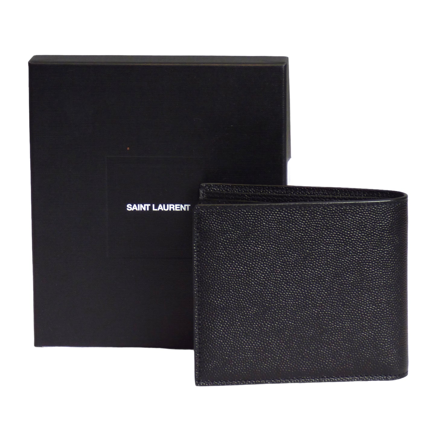 SAINT LAURENT- Black Pebbled Leather BiFold