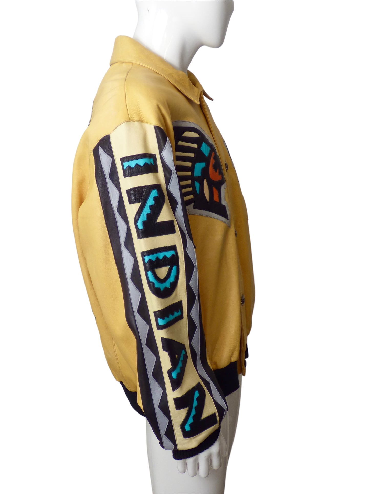 MICHAEL HOBAN- 1980s Yellow Applique Leather Jacket, Size 2XL