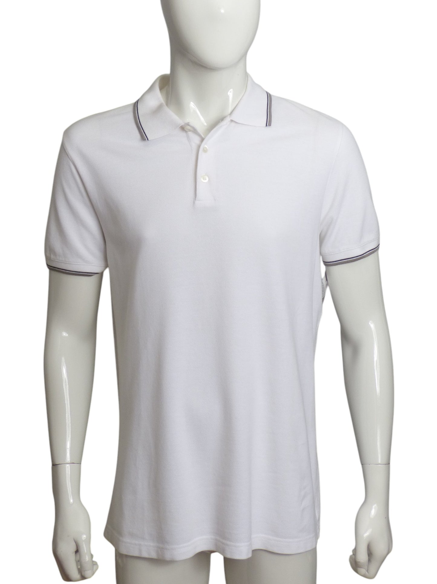 PRADA-White Cotton Pique Polo Shirt, Size 2XL