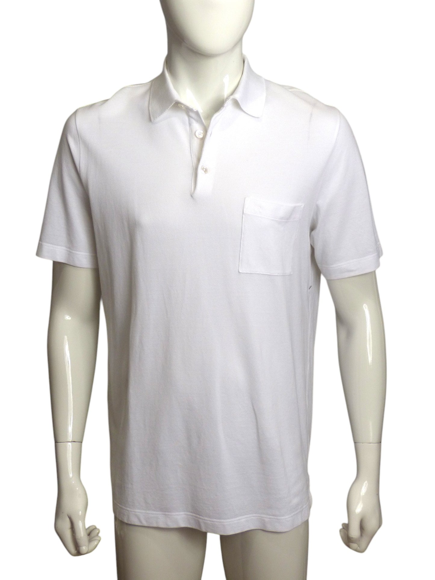 HERMES- White Cotton Pique Polo Shirt, Size XL