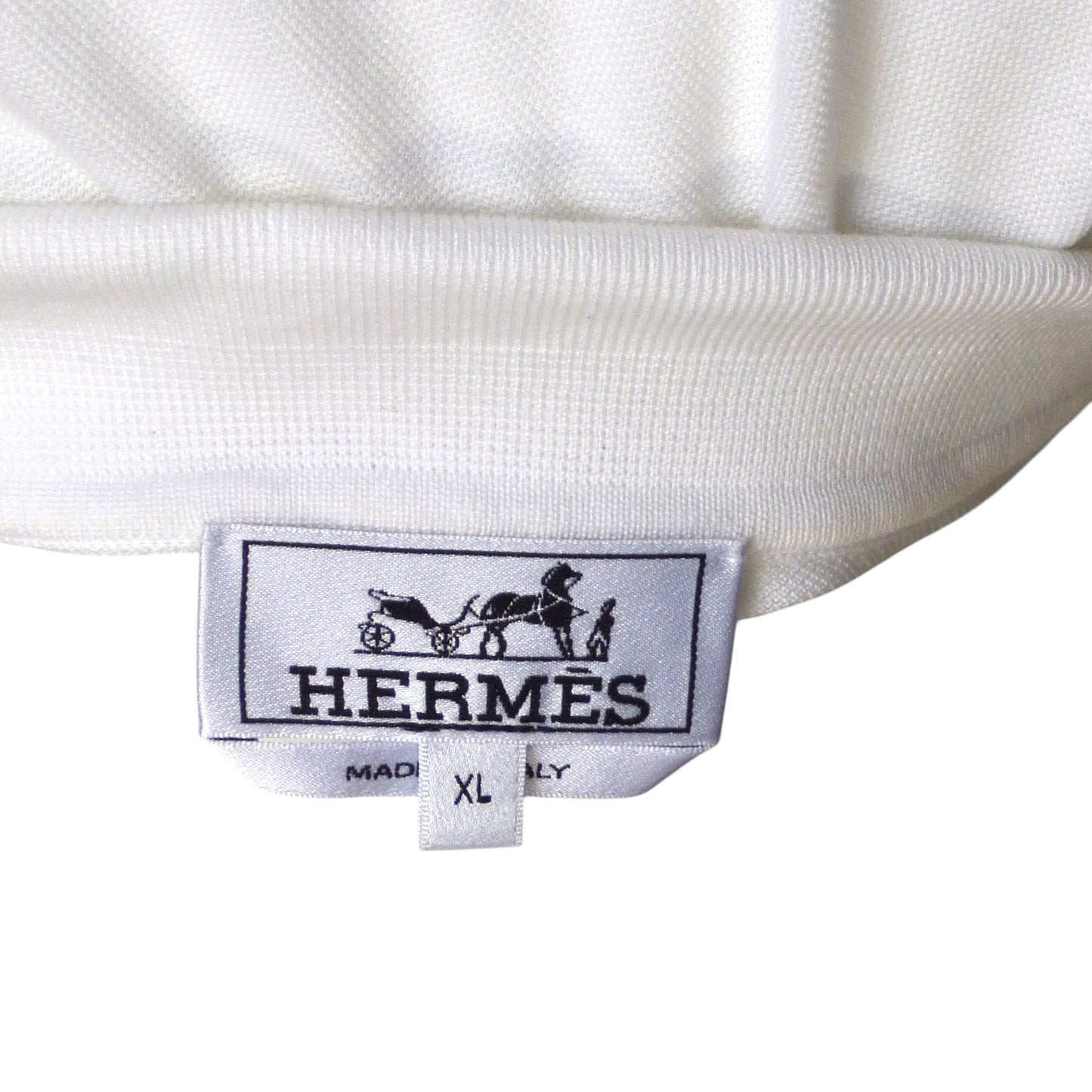 HERMES- White Cotton Pique Polo Shirt, Size XL