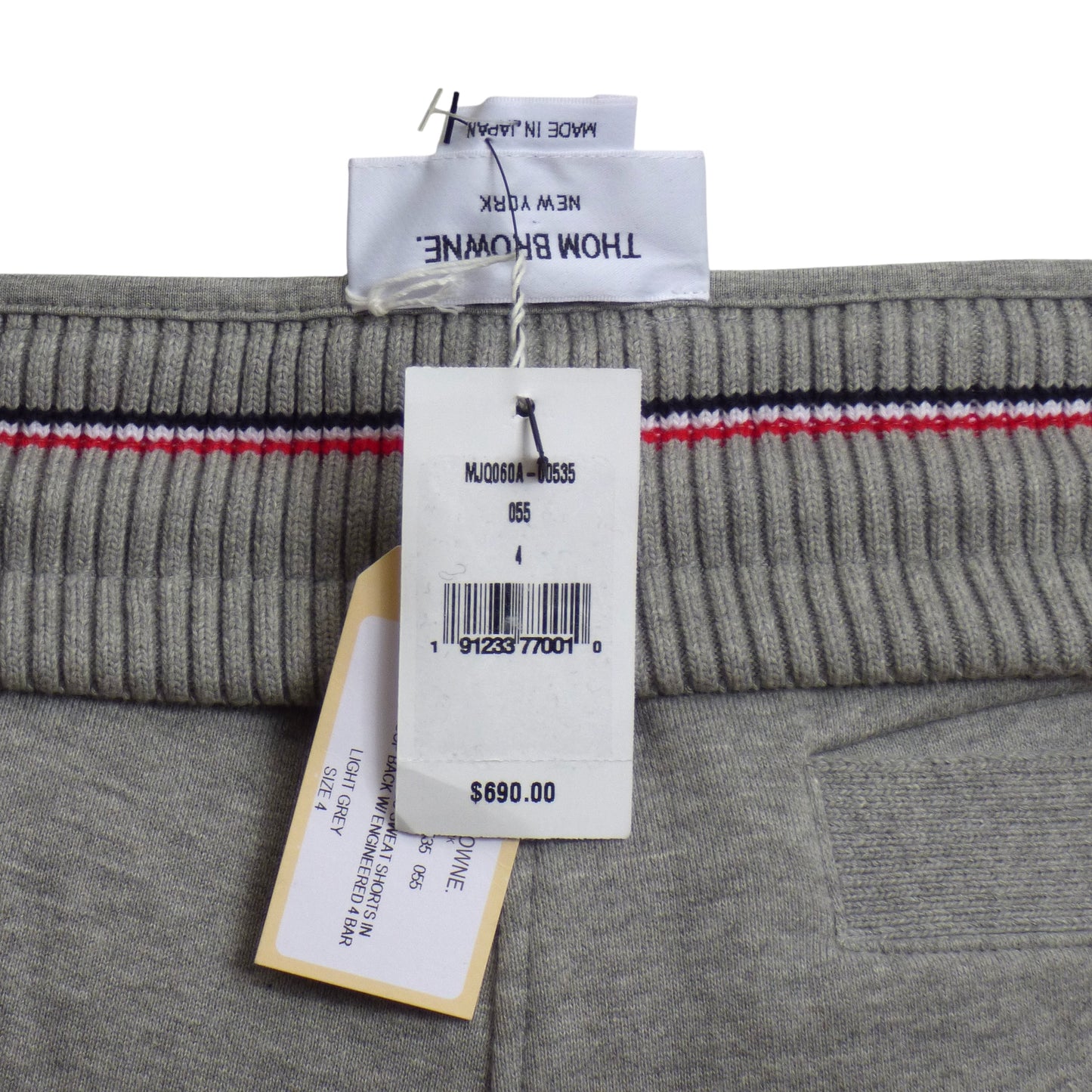 THOM BROWNE- NWT Classic Engineered 4 Bar Cropped Sweat Pants, Size XL