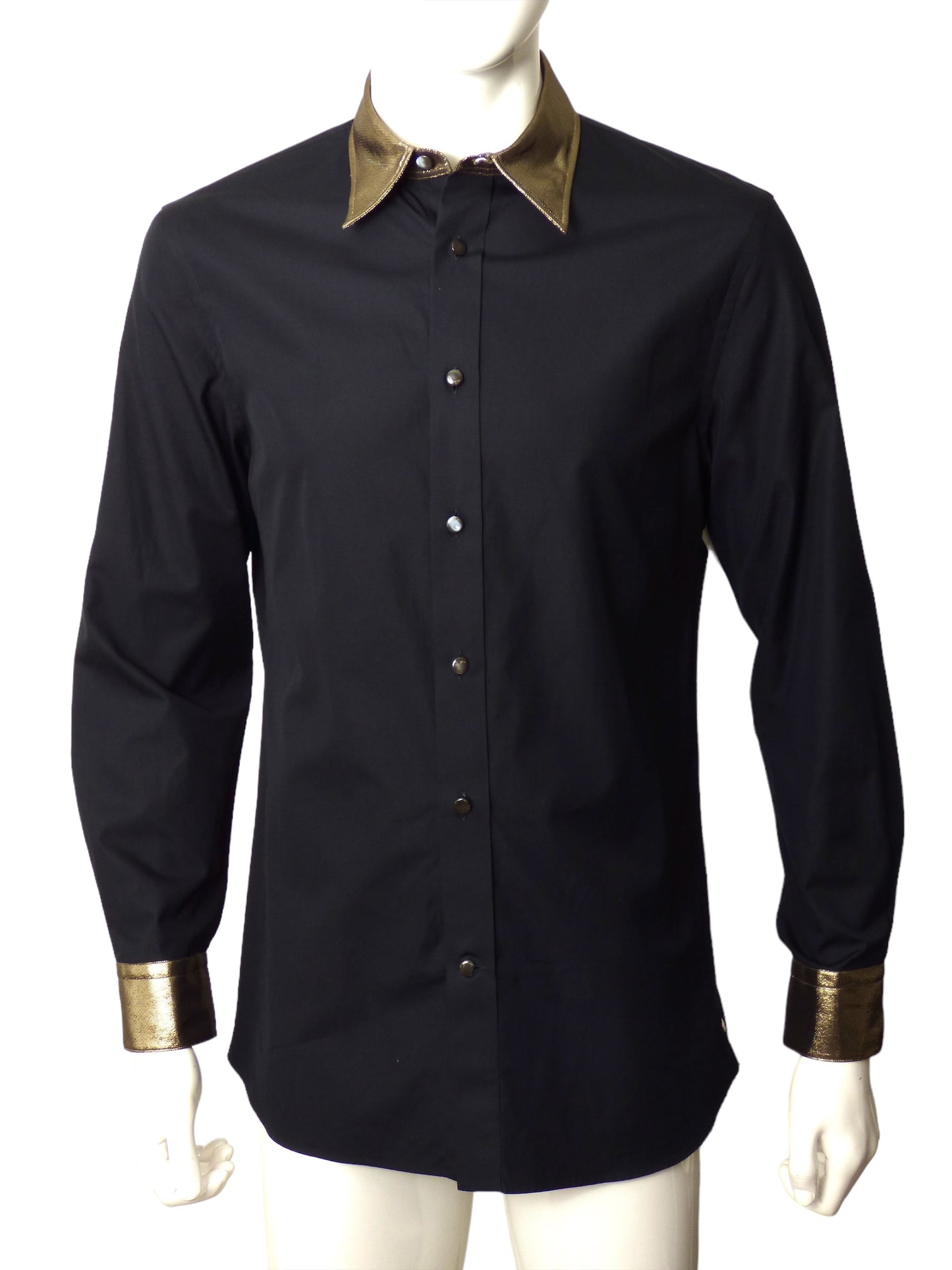 ALEXANDER MCQUEEN- 2014 Black Cotton & Lame L/S Shirt, Size XL