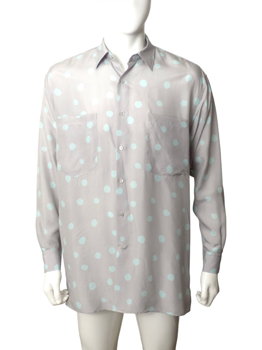 MOSCHINO COUTURE- NWT Silk Polka Dot L/S Shirt, Size Large