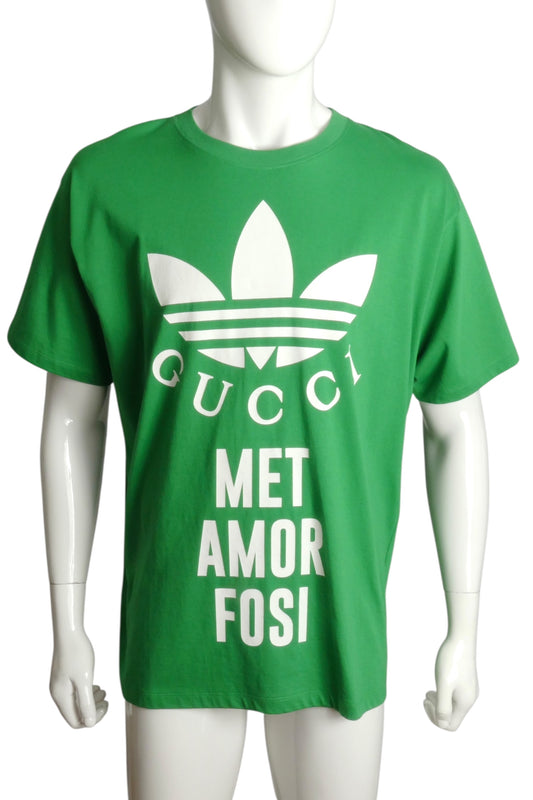 GUCCI x ADIDAS- NWT 2022 Green Graphic Print T-Shirt, Size Medium