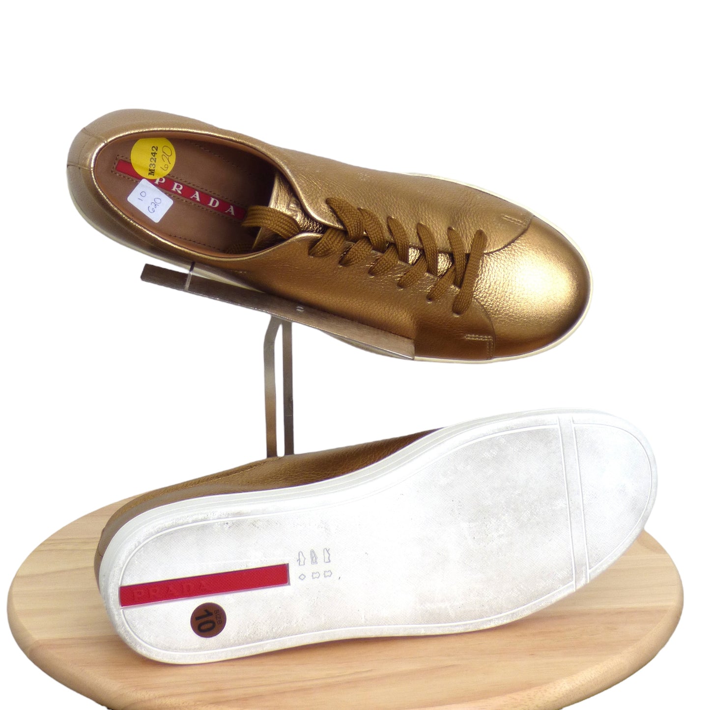 PRADA-Gold Metallic Sneakers, Size 10