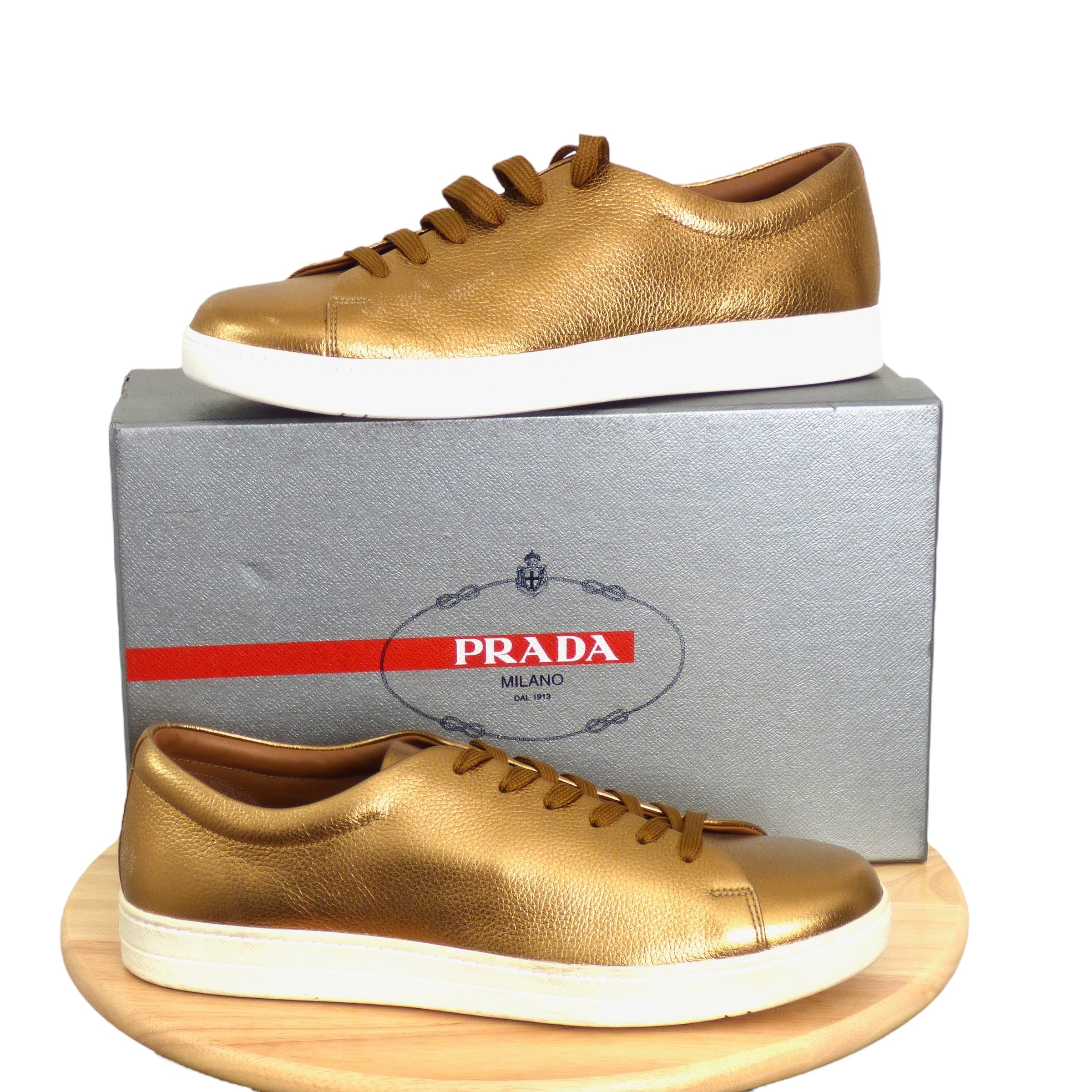 PRADA Gold Metallic Sneakers Size 10