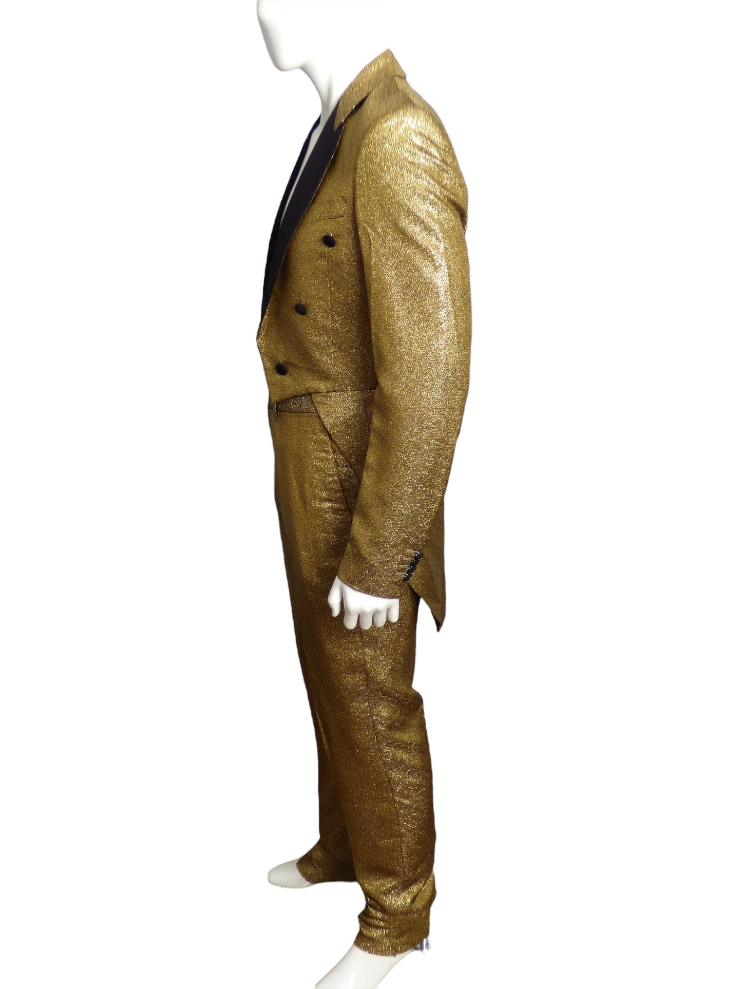 MOSCHINO COUTURE!-2021 Gold Lame' Tailcoat Tuxedo, Size Large