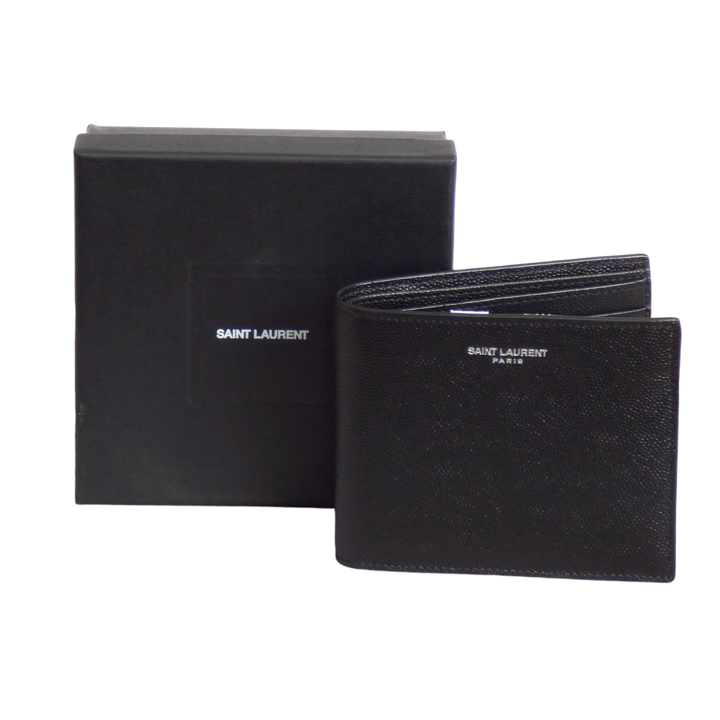 SAINT LAURENT- NIB Black Pebbled Leather Bi-Fold Wallet