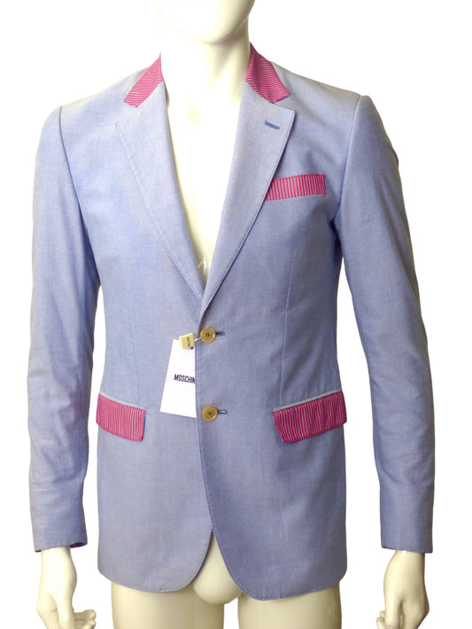 MOSCHINO- NWT Blue Cotton Stripe Blazer, Size Small