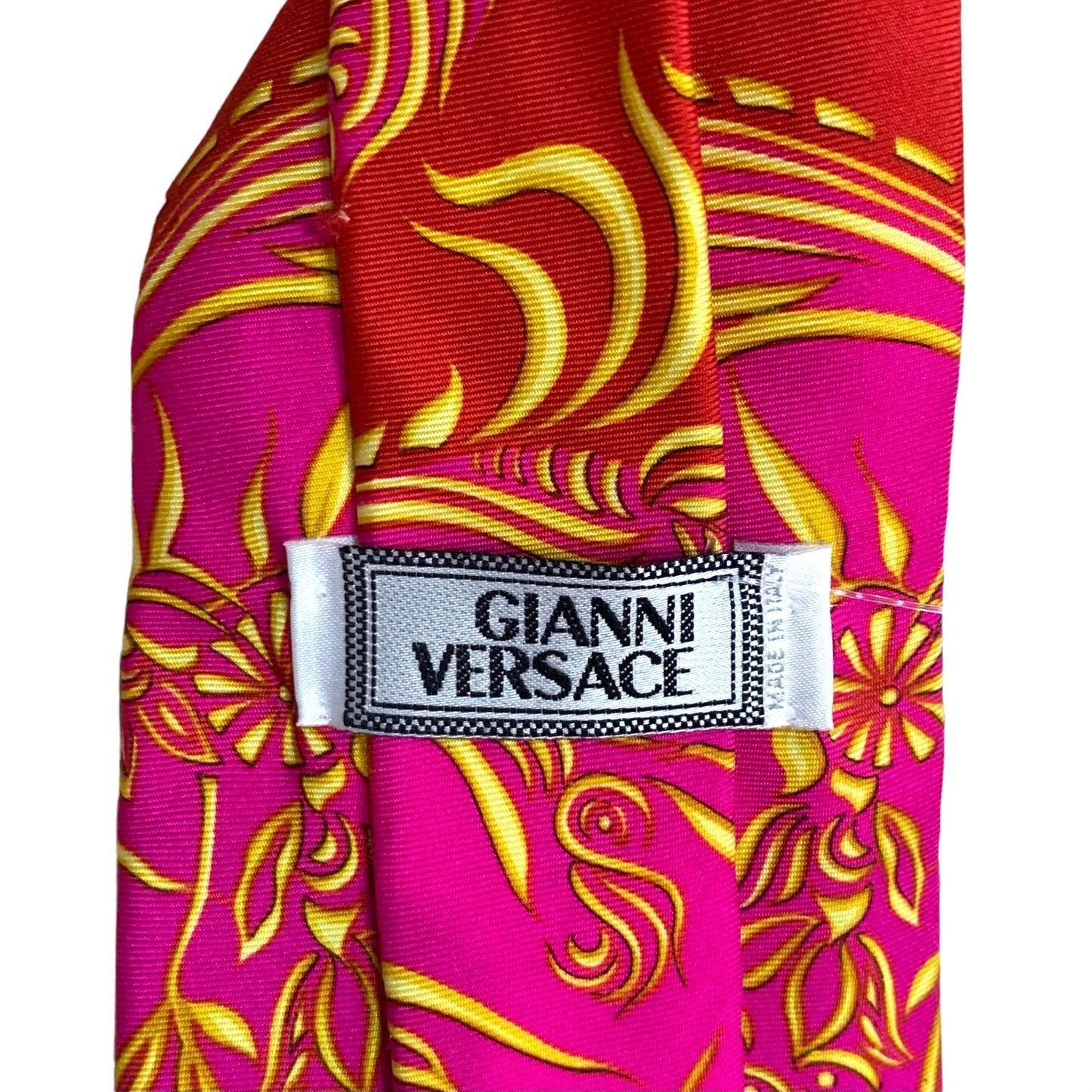 GIANNI VERSACE- 1990s Red & Pink Silk Print Tie