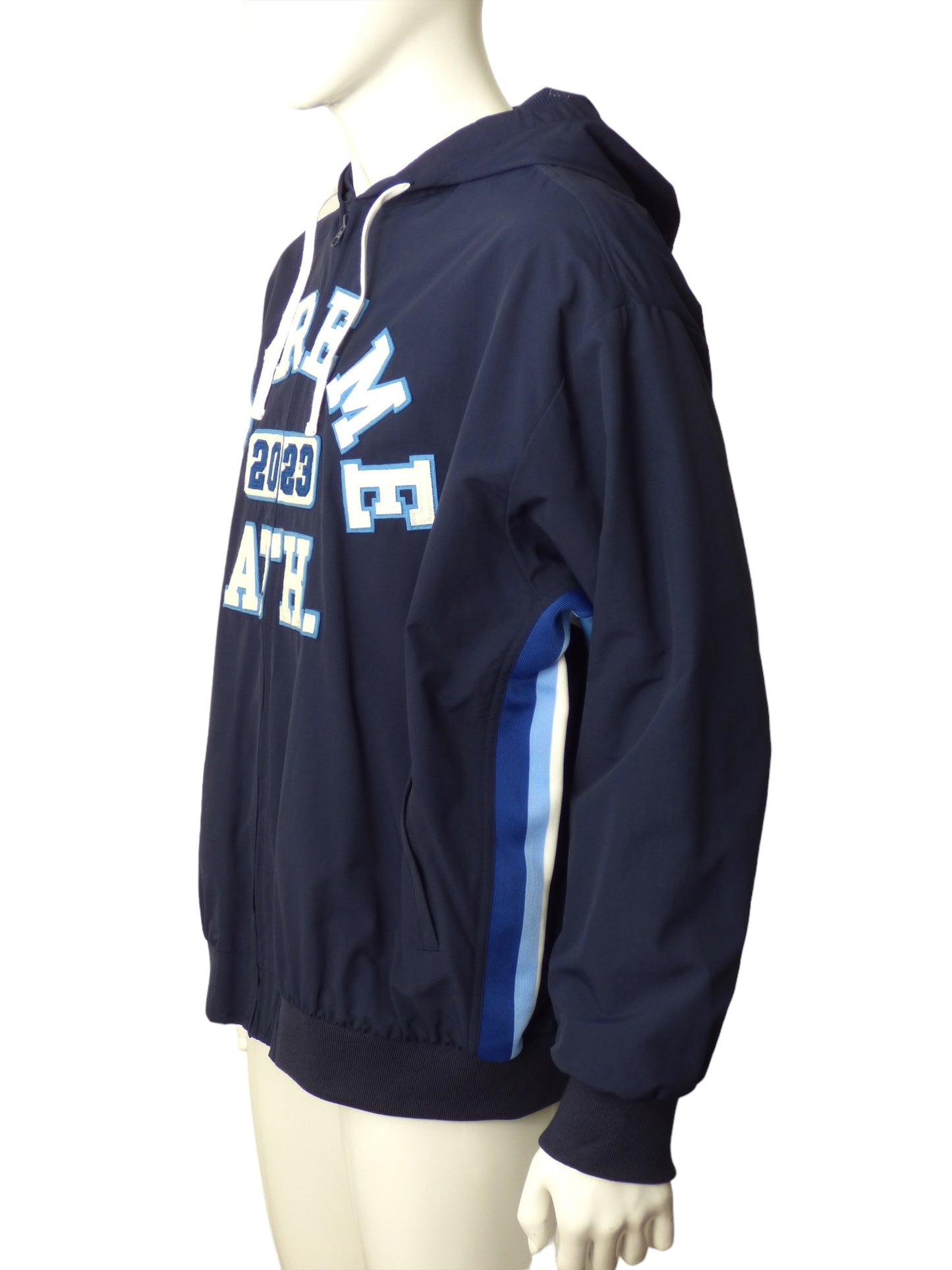 SUPREME x Supplex- 2023 NWT Navy Appliqué Hooded Track Jacket, Size XL