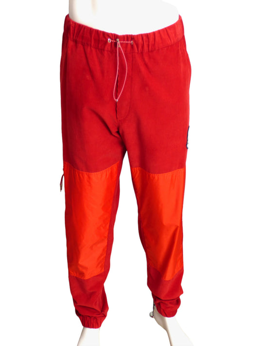 MONCLER- NWT 2022 Red Corduroy & Nylon Joggers, Size XL