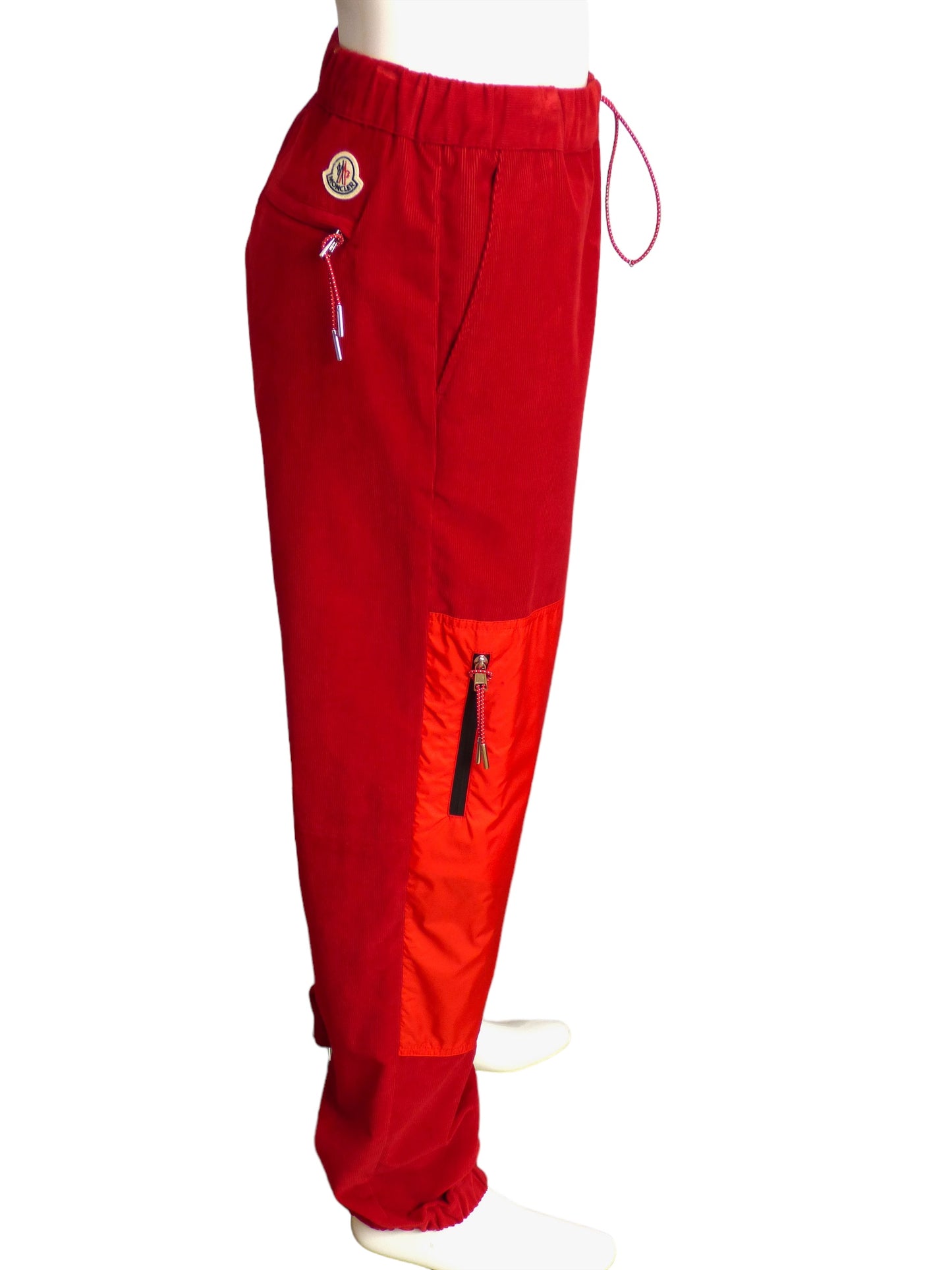 MONCLER- NWT 2022 Red Corduroy & Nylon Joggers, Size XL