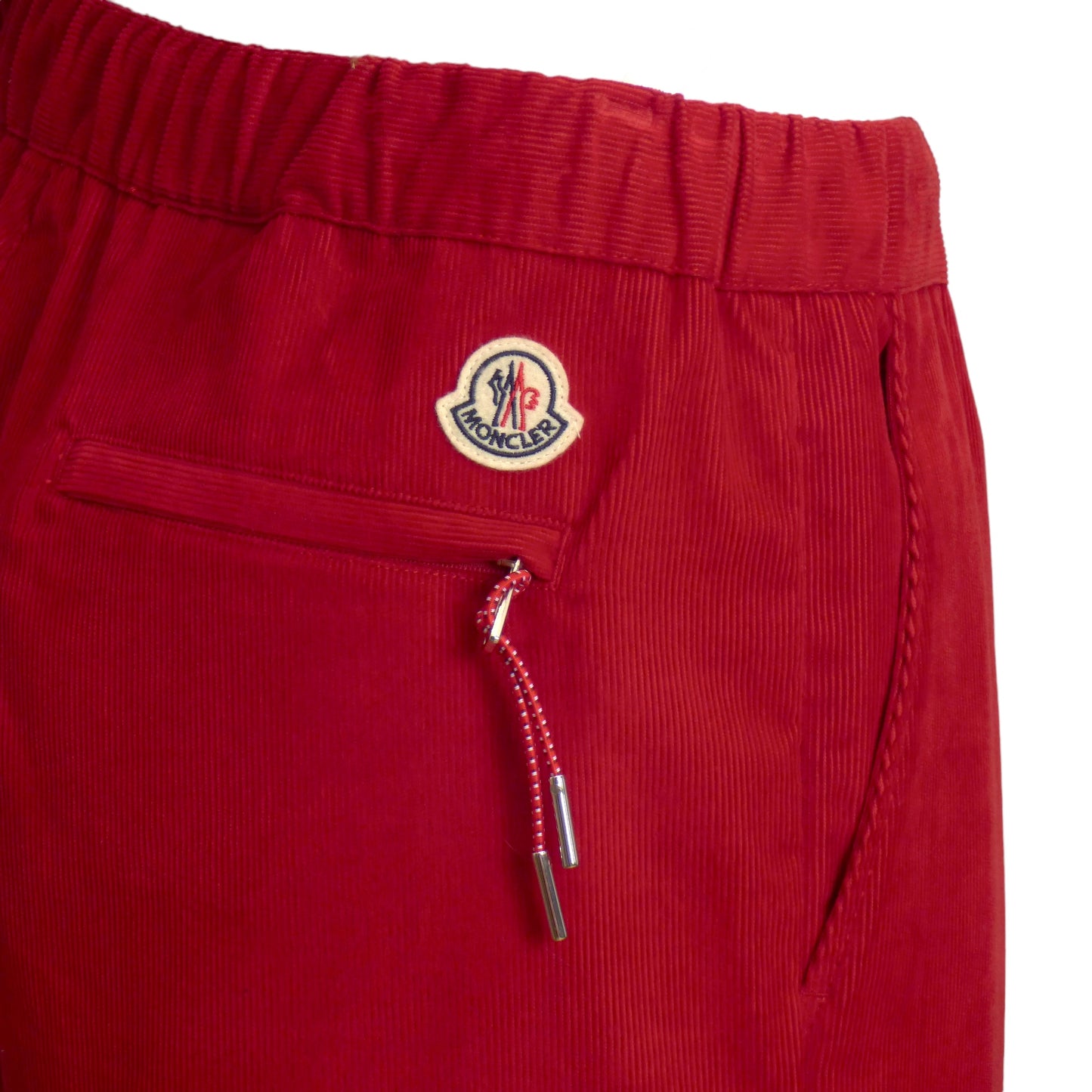 MONCLER- NWT 2022 Red Corduroy & Nylon Joggers, Size XL