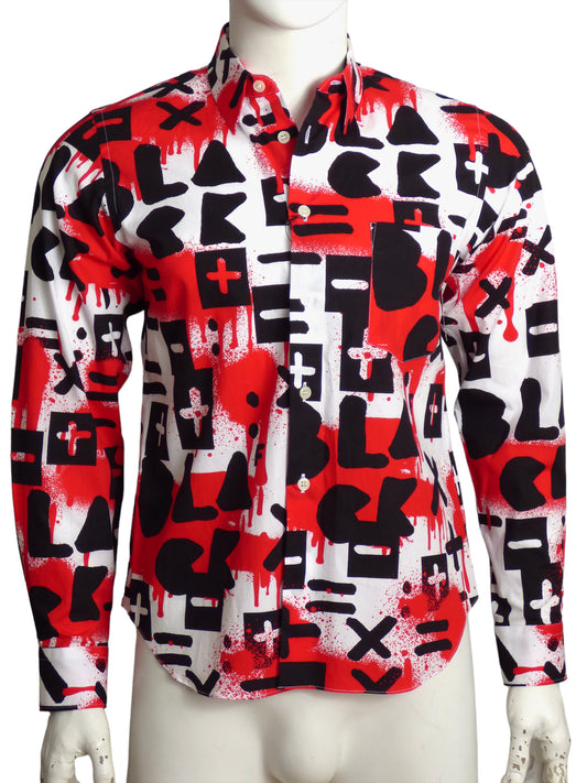 BLACK COMME DES GARCONS- NWT 2018 Cotton Print L/S Shirt, Size Small