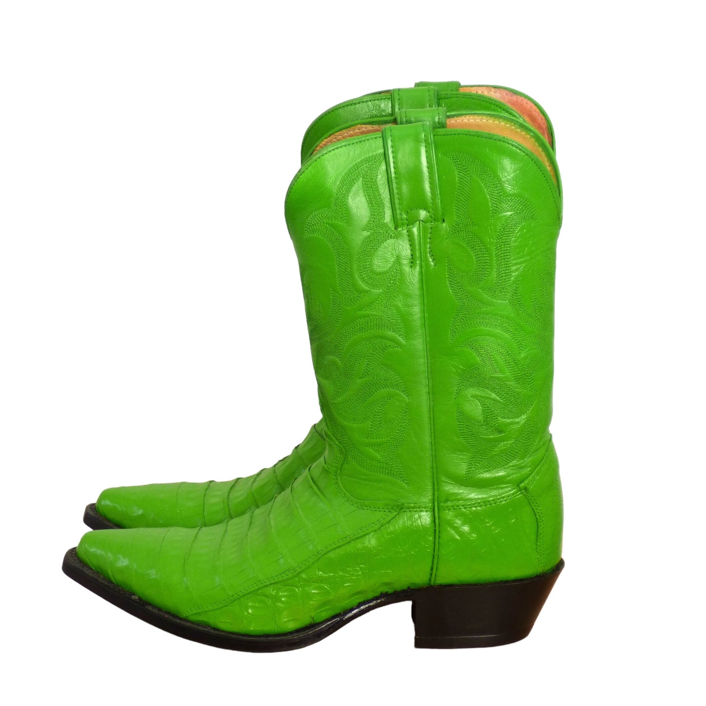 JUSTIN BOOTS- Green Alligator & Leather Boots, Size 9 1/2