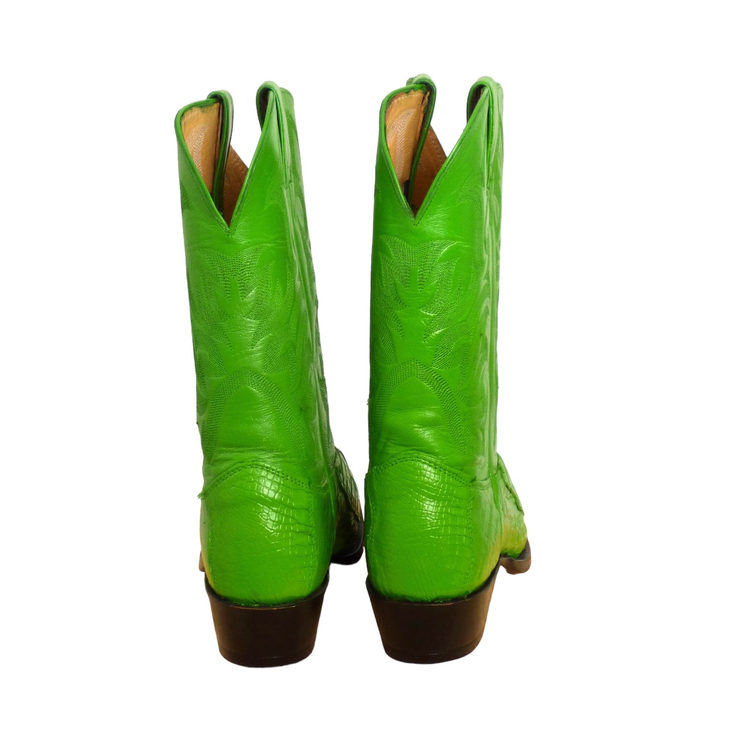 JUSTIN BOOTS- Green Alligator & Leather Boots, Size 9 1/2