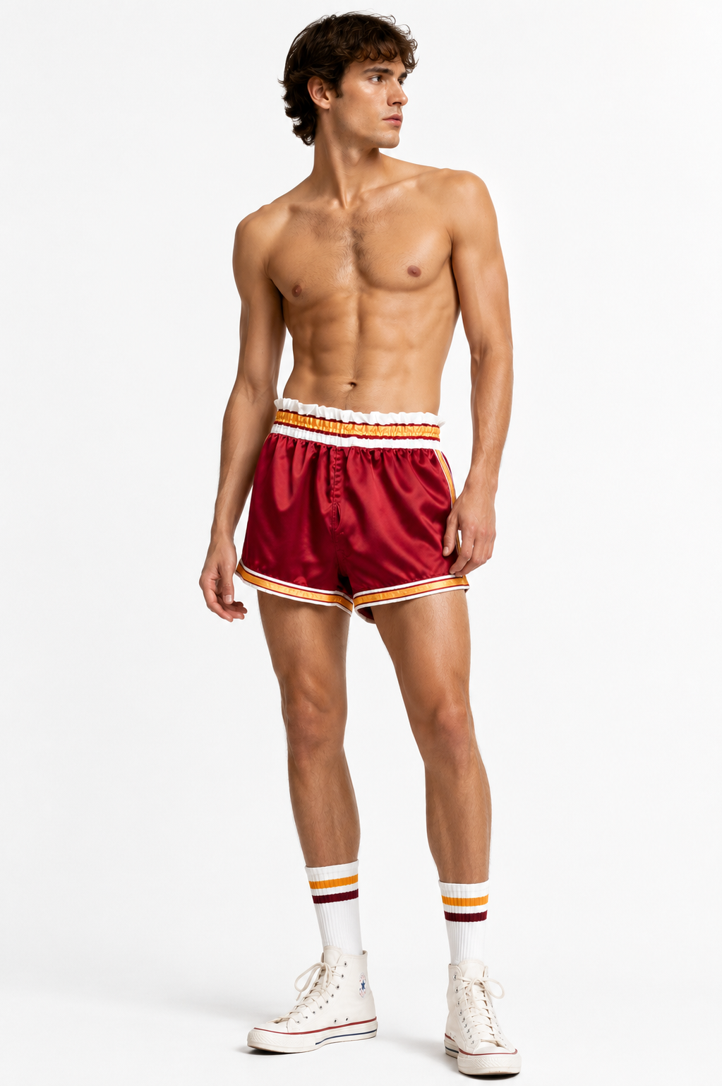 1950s Maroon Satin Athletic Shorts, Size-Small