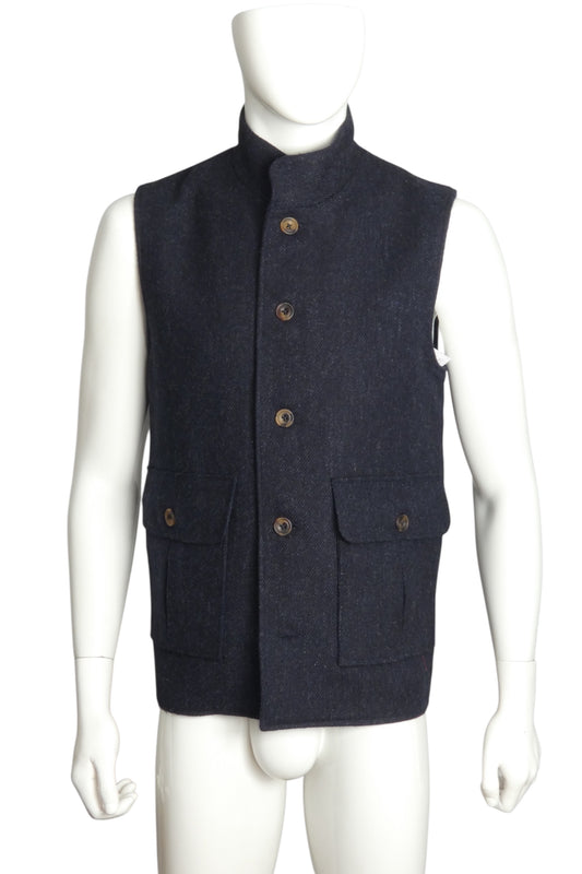 THE MERCHANT FOX- Navy Wool Tweed Vest, Size Medium