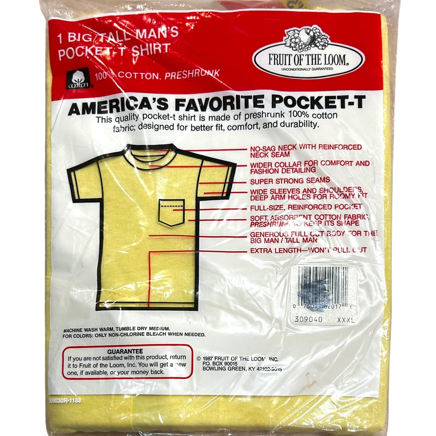 1987 Packaged Fruit of the Loom Pocket T-Shirt, Size-XXLarge