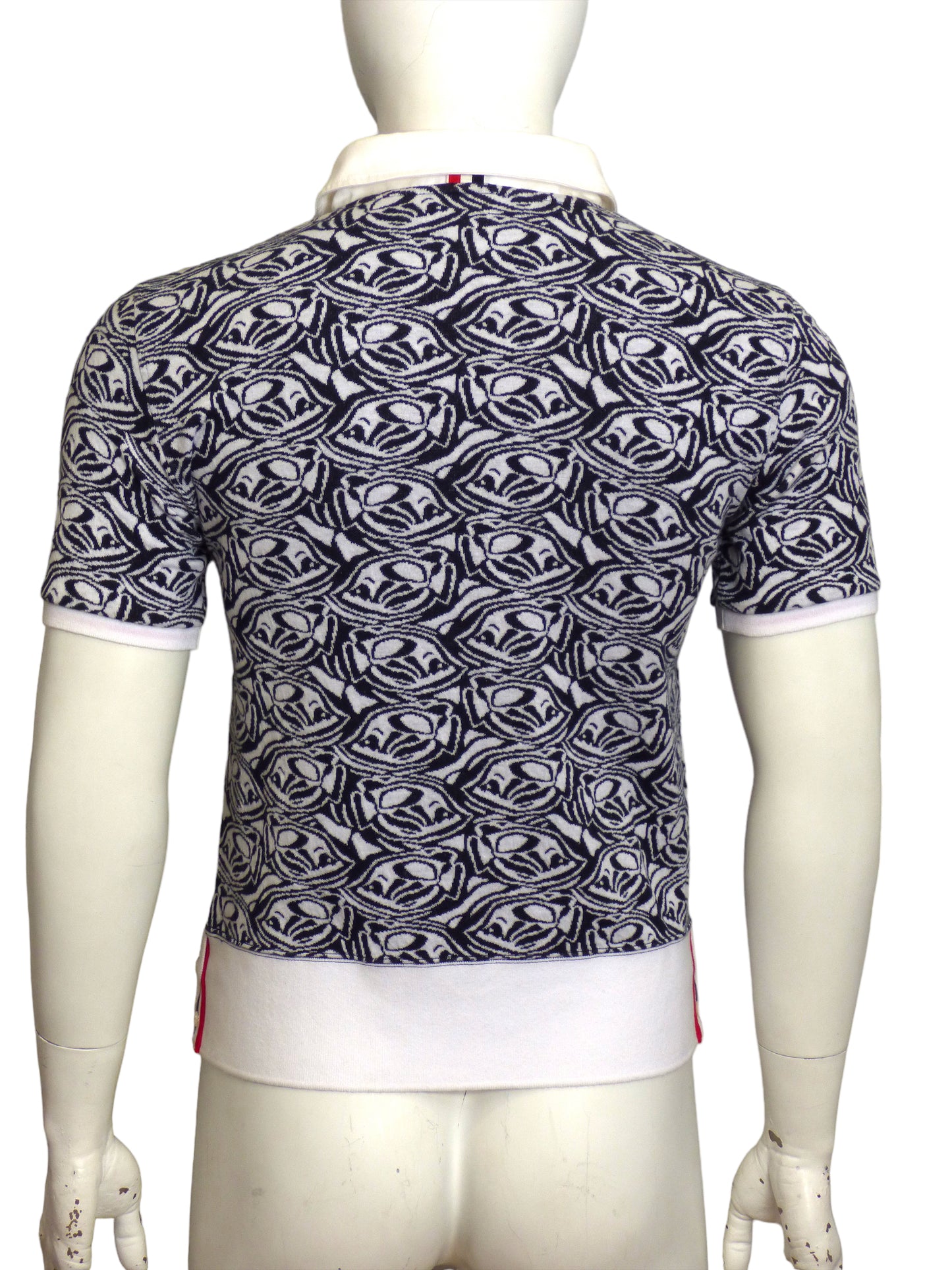 THOM BROWNE- Patterned Knit Polo Shirt, Size Medium