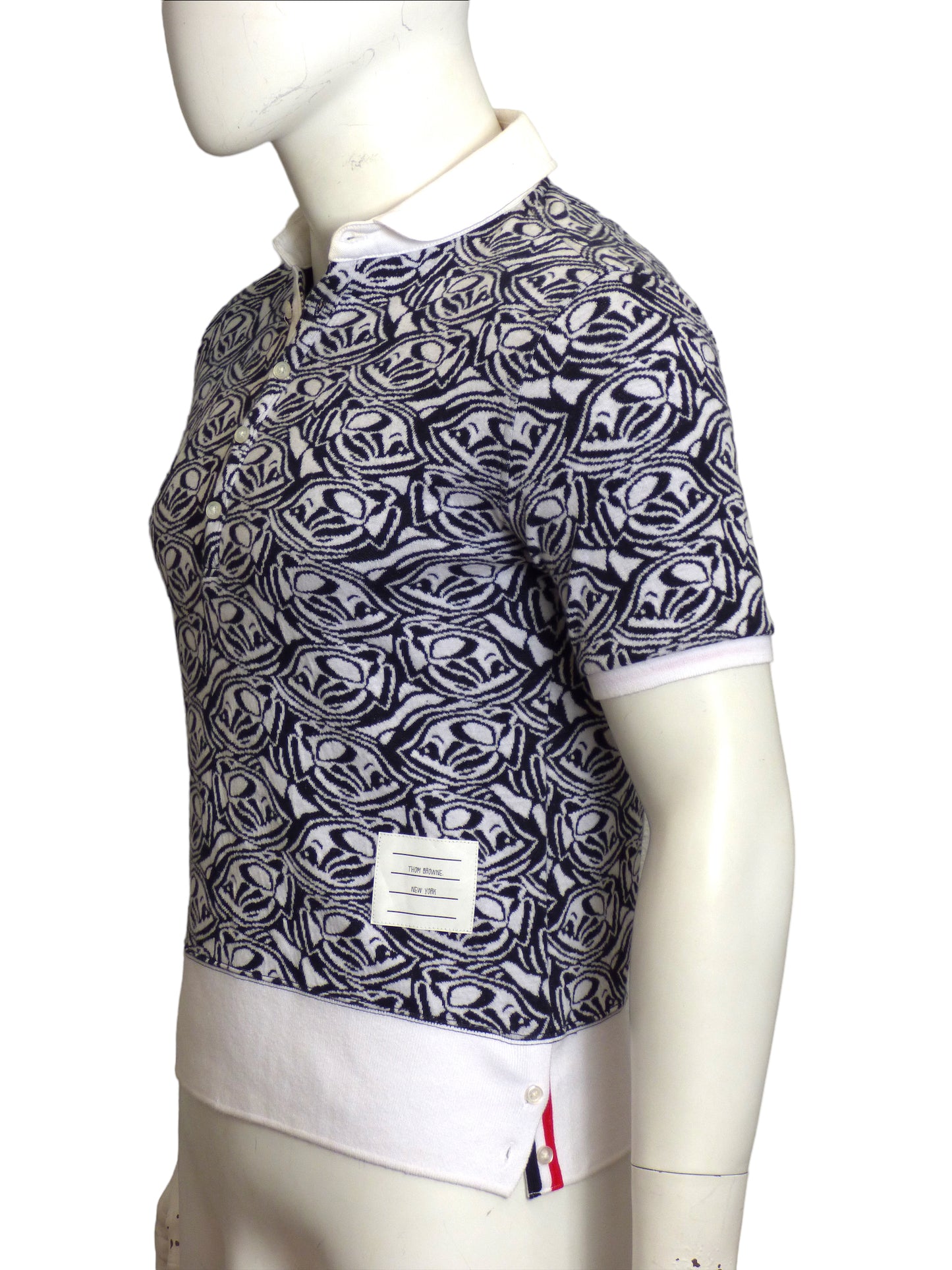 THOM BROWNE- Patterned Knit Polo Shirt, Size Medium