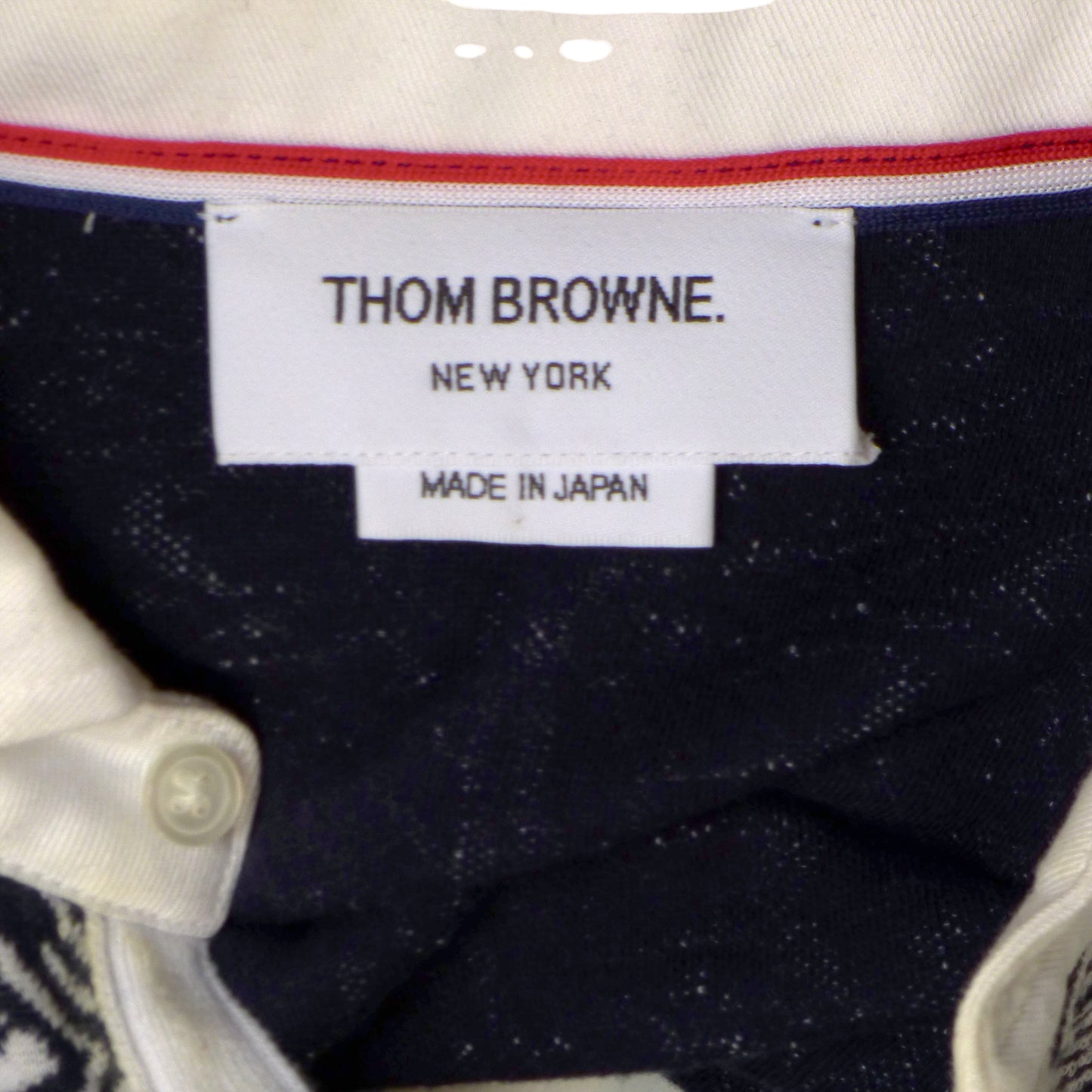 THOM BROWNE- Patterned Knit Polo Shirt, Size Medium