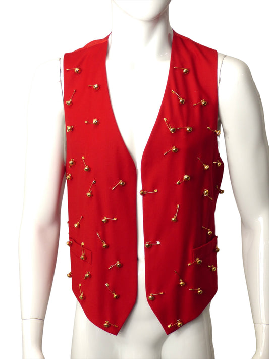 Cheap & Chic Moschino- 90s Red Wool Bell Vest, Size Medium